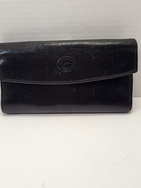 Vintage Dooney & Bourke Black Leather Wallet Clutch Kiss-Lock Coin Pocket
